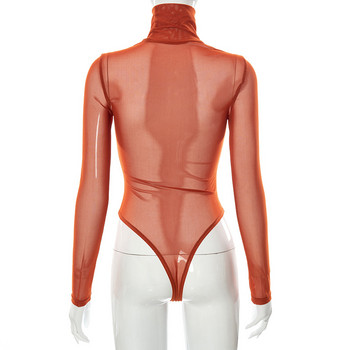 BKLD Outfit Дамско прозрачно боди есен 2021 г. Ново едноцветно ежедневно мрежесто боди с кръгло деколте с дълъг ръкав и водолазка
