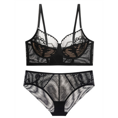 Σέξι διχτυωτό διάφανο φλοράλ δαντέλα με λεπτό σουτιέν και εσώρουχα Σετ εσώρουχα με Push Up Γυναικεία Σέξι Εσώρουχα Λευκά Μαύρα 2022 Νέο