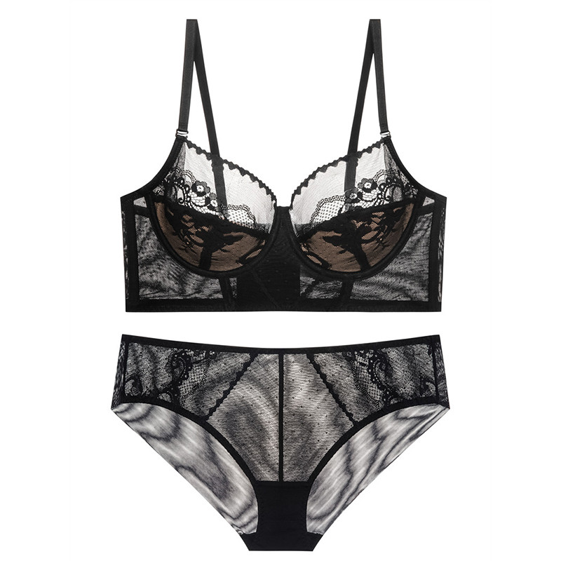 Σέξι διχτυωτό διάφανο φλοράλ δαντέλα με λεπτό σουτιέν και εσώρουχα Σετ εσώρουχα με Push Up Γυναικεία Σέξι Εσώρουχα Λευκά Μαύρα 2022 Νέο