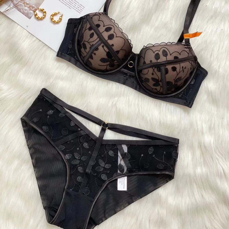 Set de sutien și chiloți cu țesătură cu țesătură cu țesătură cu țesătură cu dantelă Lenjerie sexy pentru femei