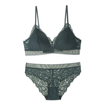 Pitsist õhukese voodriga kolmnurkne juhtmevaba rinnahoidja ja aluspükste komplekt Push Up aluspesuga Naiste seksikas pesu bralette komplekt 2019 uus