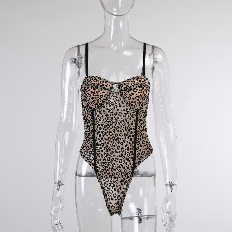 BKLD Leopard Print Spaghetti rihmaga kombinesoon Naiste riided Kevadsuvi 2021 Naiste mood Bodycon Seksikas võrgust body, klubirõivad