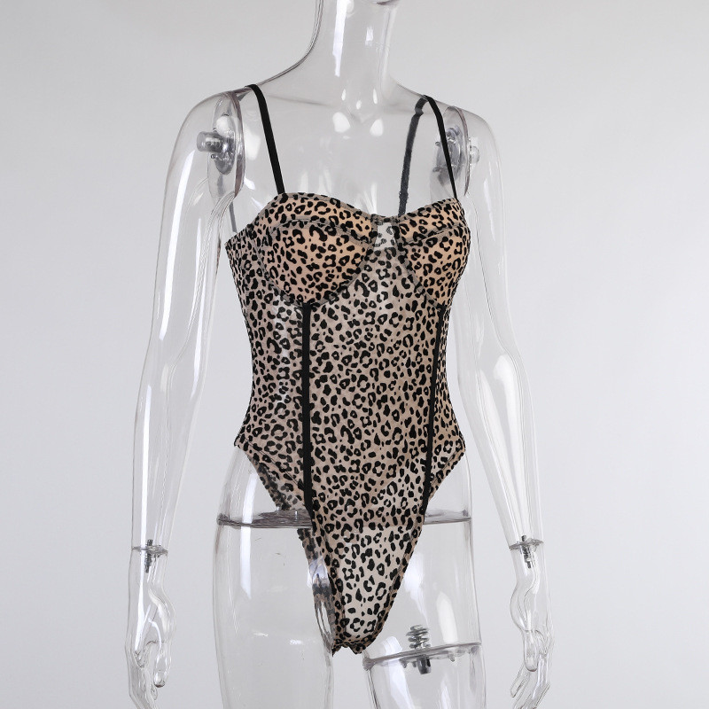BKLD Leopard Print Spaghetti rihmaga kombinesoon Naiste riided Kevadsuvi 2021 Naiste mood Bodycon Seksikas võrgust body, klubirõivad