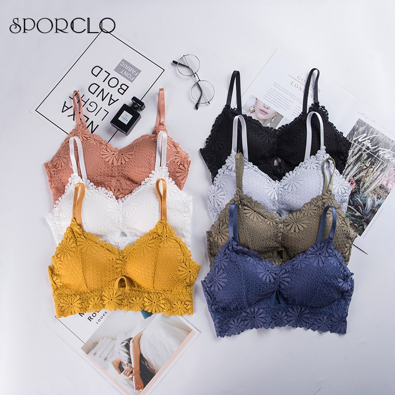 SPORCLO 1 Τεμάχιο Δαντελένιο Σουτιέν Γυναικείο 6 Χρώματα Επενδεδυμένο Εσώρουχο Full Cup Αθλητικό σουτιέν Γυναικείο Άνετο στηθόδεσμο τυλιγμένο δοχείο στήθους