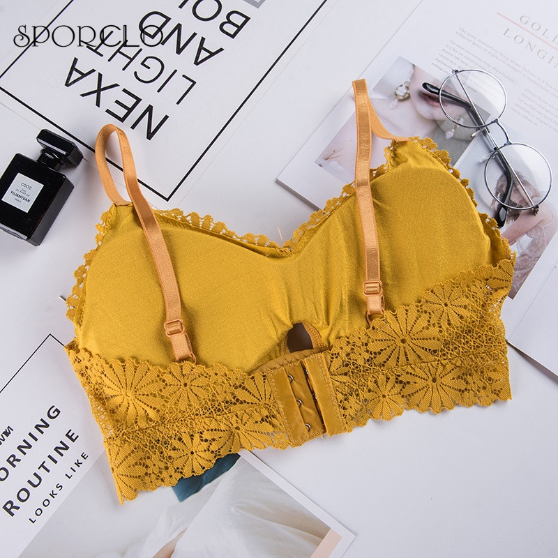 SPORCLO 1 Τεμάχιο Δαντελένιο Σουτιέν Γυναικείο 6 Χρώματα Επενδεδυμένο Εσώρουχο Full Cup Αθλητικό σουτιέν Γυναικείο Άνετο στηθόδεσμο τυλιγμένο δοχείο στήθους