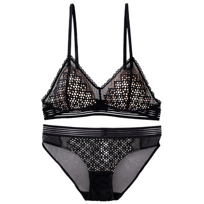 Σέξι Hollow Out Lace Triangle σουτιέν και εσώρουχα Σετ εσώρουχα Soft Thin Cup Ασύρματο γαλλικό σουτιέν Γυναικεία εσώρουχα 2020 Νέο