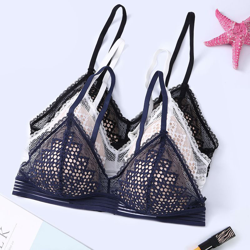 Σέξι Hollow Out Lace Triangle σουτιέν και εσώρουχα Σετ εσώρουχα Soft Thin Cup Ασύρματο γαλλικό σουτιέν Γυναικεία εσώρουχα 2020 Νέο
