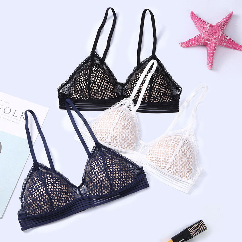 Σέξι Hollow Out Lace Triangle σουτιέν και εσώρουχα Σετ εσώρουχα Soft Thin Cup Ασύρματο γαλλικό σουτιέν Γυναικεία εσώρουχα 2020 Νέο