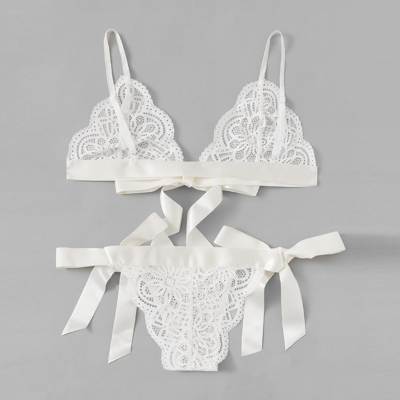 Γραβάτα Σέξι Γυναικείες Babydoll Φιόγκος Σετ εσώρουχα με χτένισμα Σουτιέν εσωρούχων Δαντέλα Σέξι εσώρουχα Push-Up σουτιέν Crop