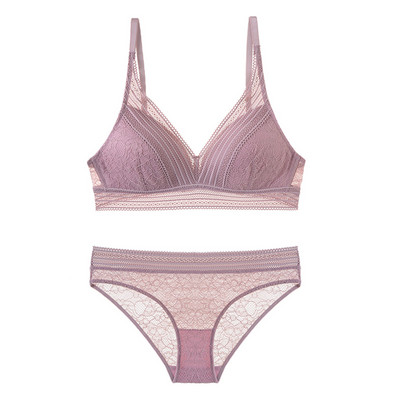 Mežģīņu plāns kauss viengabala bezvadu krūšturis un biksīšu komplekts apakšveļa Push Up Girls Bras sieviešu apakšveļa