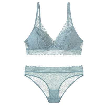 Set de sutien și chiloți fără fir din o bucată cupa subțire din dantelă Sutiene Push Up pentru fete Lenjerie pentru femei
