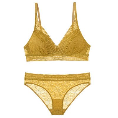 Set de sutien și chiloți fără fir din o bucată cupa subțire din dantelă Sutiene Push Up pentru fete Lenjerie pentru femei