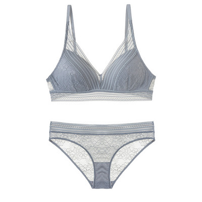 Set de sutien și chiloți fără fir din o bucată cupa subțire din dantelă Sutiene Push Up pentru fete Lenjerie pentru femei