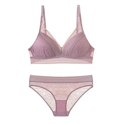 Set de sutien și chiloți fără fir din o bucată cupa subțire din dantelă Sutiene Push Up pentru fete Lenjerie pentru femei