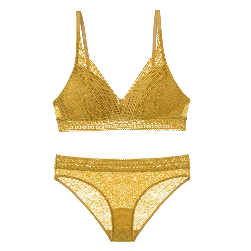 Set de sutien și chiloți fără fir din o bucată cupa subțire din dantelă Sutiene Push Up pentru fete Lenjerie pentru femei