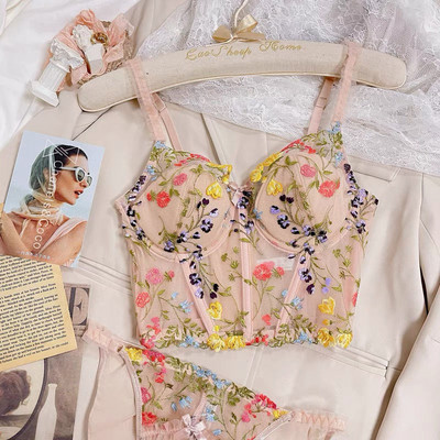 ACELANDY-naiste tikandiga aluspesu komplekt, pits Seksikas Push Up rinnahoidja ja aluspüksid Temptation rinnahoidja reguleeritavad rihmad Erootika pesu