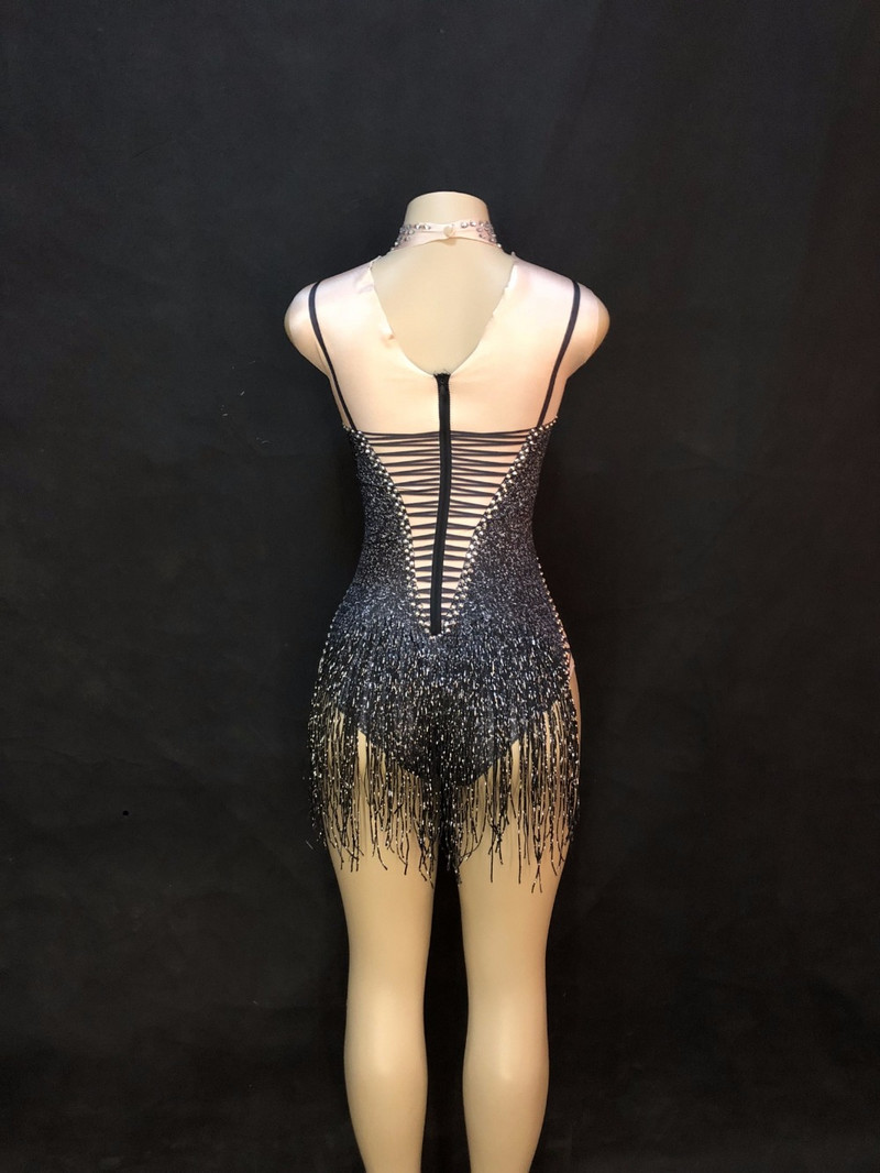 Naiste seksikas lavabody Must tutt hõbedased sädelevad kristallid Jumpsuit ööklubi sünnipäevapeoks Laulja tantsukostüümid