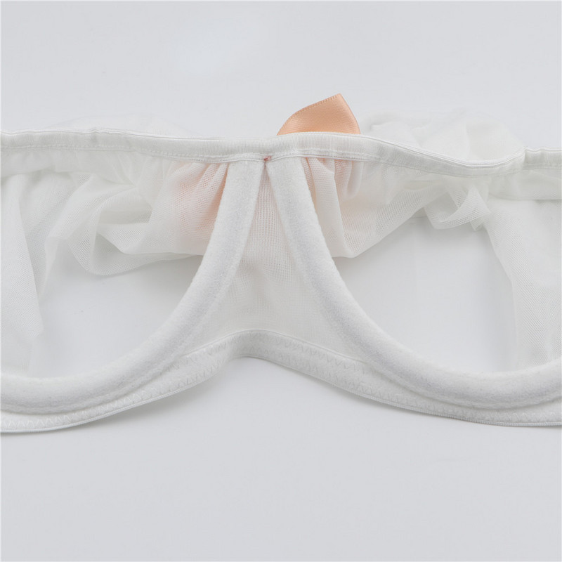 Varsbaby ženske seksi pređe s prozirnim volanima Grudnjak bez podstave + gaćice + podvezica + čarape Kompleti donjeg rublja od 4 komada