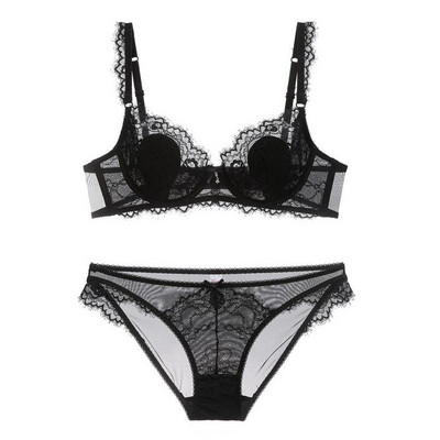 Σέξι δαντελένιο εξαιρετικά λεπτό διάφανο σουτιέν με δαντελωτό σετ εσωρούχων Γυναικεία εσώρουχα Plus Size Σετ σουτιέν και εσώρουχα ABCDE Cup