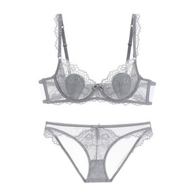 Σέξι δαντελένιο εξαιρετικά λεπτό διάφανο σουτιέν με δαντελωτό σετ εσωρούχων Γυναικεία εσώρουχα Plus Size Σετ σουτιέν και εσώρουχα ABCDE Cup