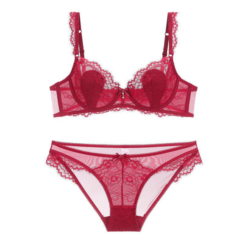 Σέξι δαντελένιο εξαιρετικά λεπτό διάφανο σουτιέν με δαντελωτό σετ εσωρούχων Γυναικεία εσώρουχα Plus Size Σετ σουτιέν και εσώρουχα ABCDE Cup