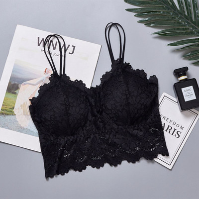Seksikas rinnahoidja naiste jaoks õõnsa pitsiga korsett lühike bralette sling toru rinnahoidja juhtmevaba ilus seljaosa aluspesu päitsetega paagipealne kamisole