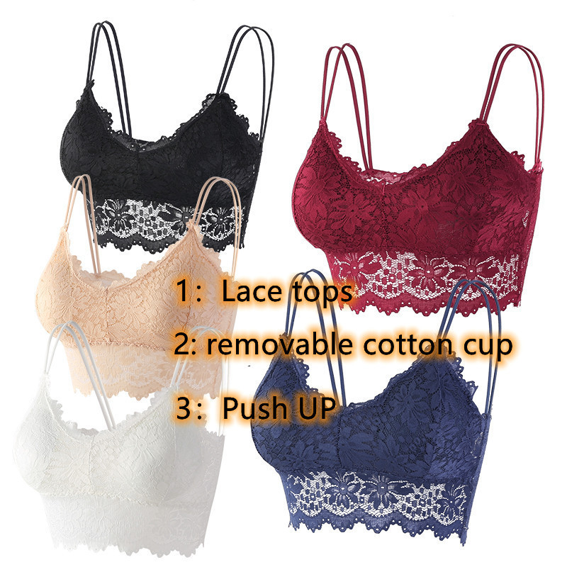 Seksikas rinnahoidja naiste jaoks õõnsa pitsiga korsett lühike bralette sling toru rinnahoidja juhtmevaba ilus seljaosa aluspesu päitsetega paagipealne kamisole