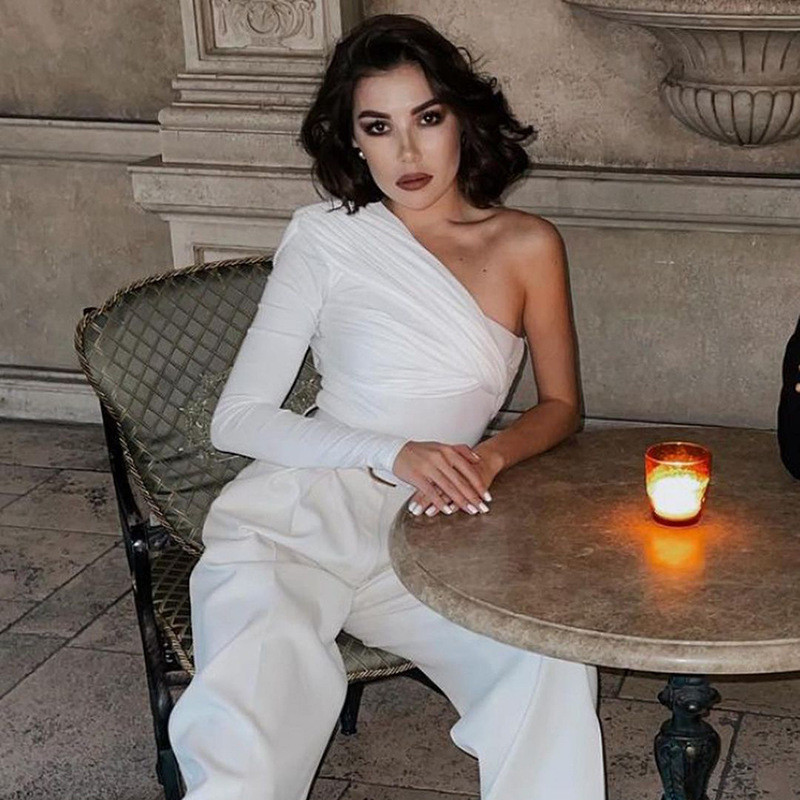 DSMTRC Γυναικεία μακρυμάνικη μπλούζα λεπτή ψηλόμεση φορμάκι Club Party Streetwear One Shoulder Σέξι στριφτές φόρμες χωρίς πλάτη