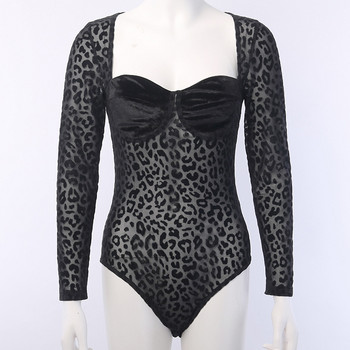 Мрежести леопардови прозрачни бодита Дамски секси черни сутиени с квадратна форма на деколтето, с дълги ръкави, шик, елегантно тяло 2019