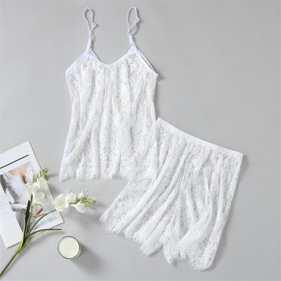 Seksikas läbipaistva võrguga tikitud pesu ülikond naistele Camisole lühikesed püksid aluspesu komplekt, naine, 2 osa, läbipaistev magamisriided pidžaamad