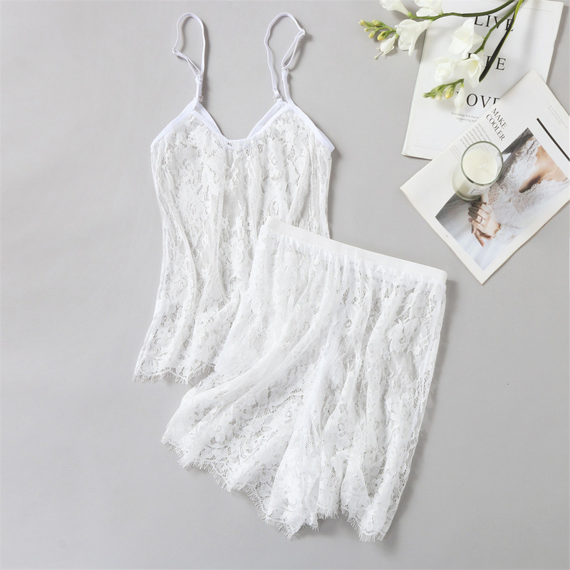 Seksikas läbipaistva võrguga tikitud pesu ülikond naistele Camisole lühikesed püksid aluspesu komplekt, naine, 2 osa, läbipaistev magamisriided pidžaamad