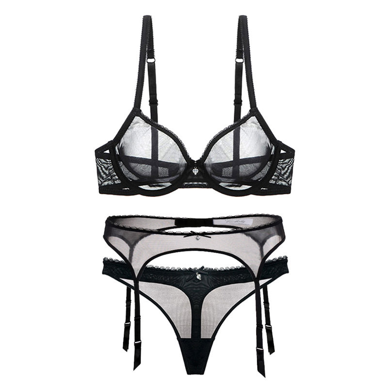 Varsbaby lenjerie de corp sexy transparentă fără căptușeală pentru femei, cu sârmă, plus seturi de sutien 3 buc/loturi