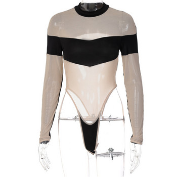 DSMTRC 2021 есенно зимно бельо Y2K модно спортно облекло дамско щампа тип пачуърк О деколте с дълъг ръкав тънко секси боди
