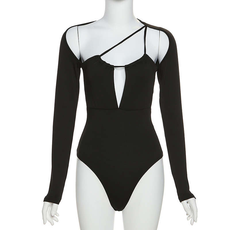 DSMTRC Femei Sexy Skinny Decolteu mânecă lungă Gât neregulat Streetwear Femei Stretchy ținute Body decupat unic