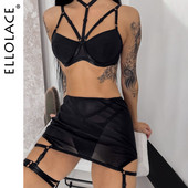 Ellolace Lingerie Luksuslik seksikas aluspesu naiste kehale tsenseerimata uhked sukapaelad 5-osaline päitsetega läbipaistev rinnahoidja Sensuaalne intiimne