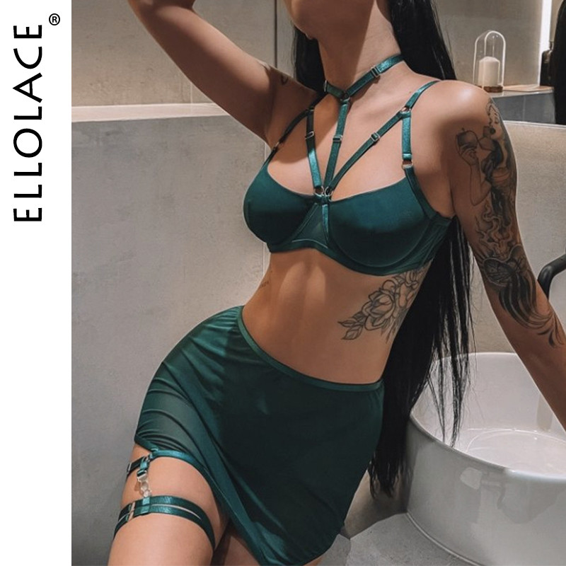 Ellolace Lingerie Luksuslik seksikas aluspesu naiste kehale tsenseerimata uhked sukapaelad 5-osaline päitsetega läbipaistev rinnahoidja Sensuaalne intiimne