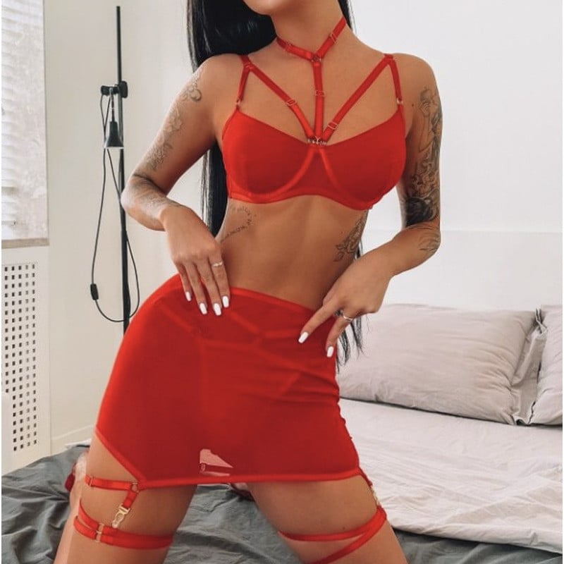 Ellolace Lingerie Luksuslik seksikas aluspesu naiste kehale tsenseerimata uhked sukapaelad 5-osaline päitsetega läbipaistev rinnahoidja Sensuaalne intiimne