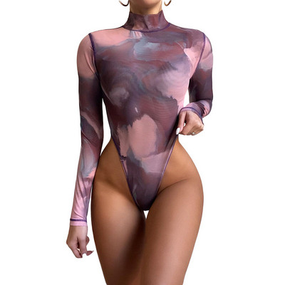 Водолазка с дълги ръкави Tie Dye Print Skinny Bodycon Bodysuit Дамско секси есенно зимно улично облекло Rompers ropa de mujer 2020 ново