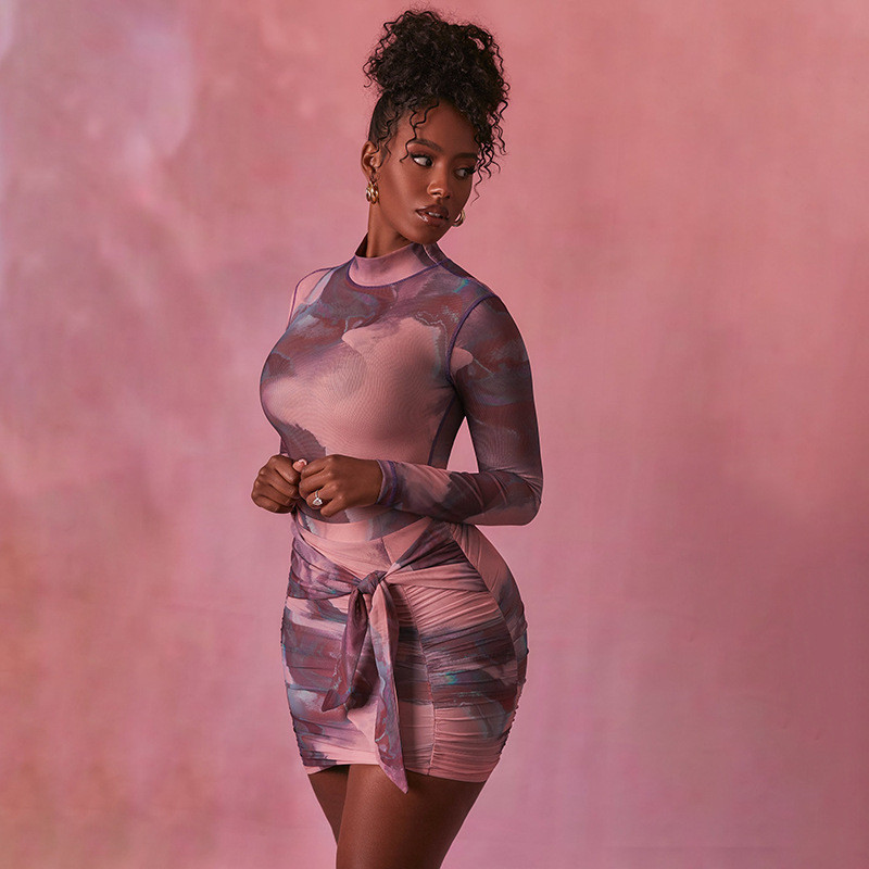 Body cu mânecă lungă cu mânecă lungă, cu cravată, cu imprimeu, skinny, bodycon, sexy, toamnă iarnă, îmbrăcăminte de stradă, salopete, ropa de mujer, nou 2020