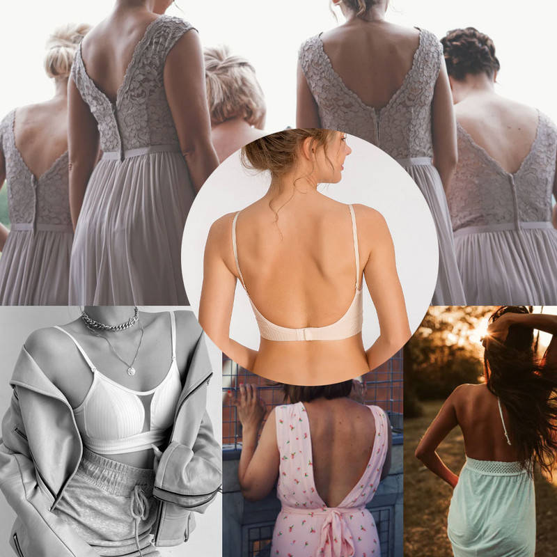 Mežģīņu seksīga apakšveļa, sieviešu krūšturis ar zemu muguru, krūšturis bez atzveltnes, neredzams bralette bezšuvju stumbra apakšveļa, bezvada, plāns kauss, dobs