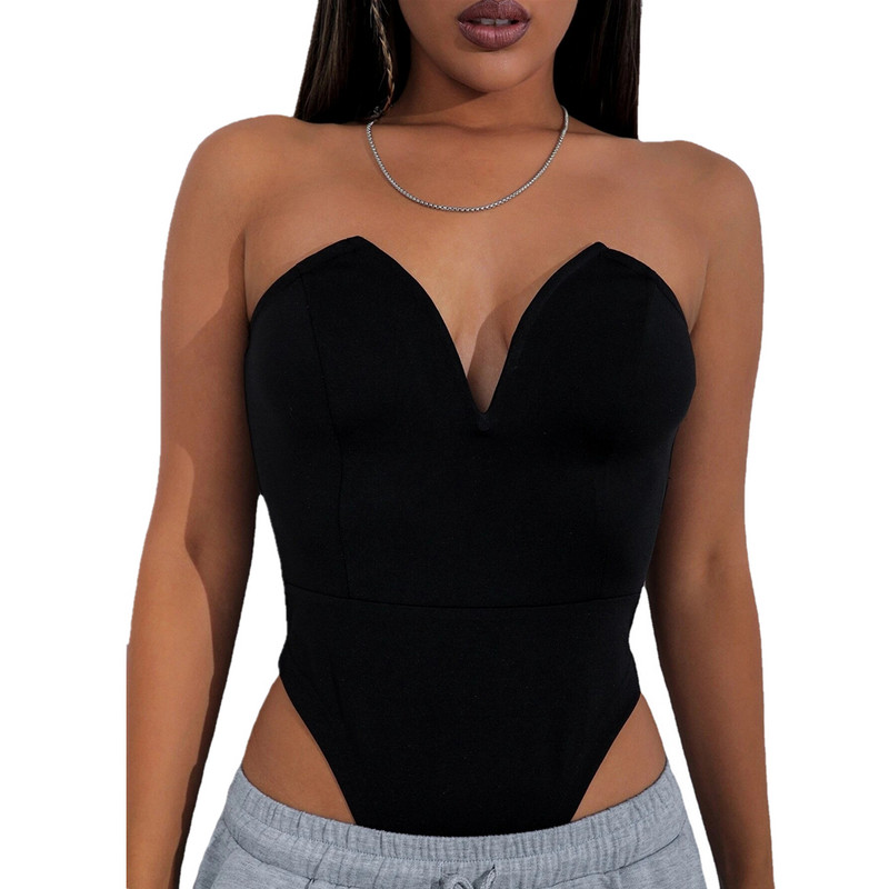 Varrukateta topid, venitatud Bodyconi džemprid, naiste rinnakattega kombinesoon 2021, uus mood, seksikate naiste suvine sügav Body