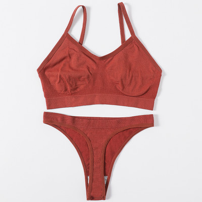 Sieviešu krūštura un biksīšu komplekts bezšuvju krūštura augšdaļas apakšveļa sieviešu seksīga apakšveļas komplekts rievotas bralette Crop Top fitnesa krūšturis