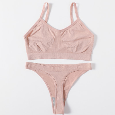 Sieviešu krūštura un biksīšu komplekts bezšuvju krūštura augšdaļas apakšveļa sieviešu seksīga apakšveļas komplekts rievotas bralette Crop Top fitnesa krūšturis