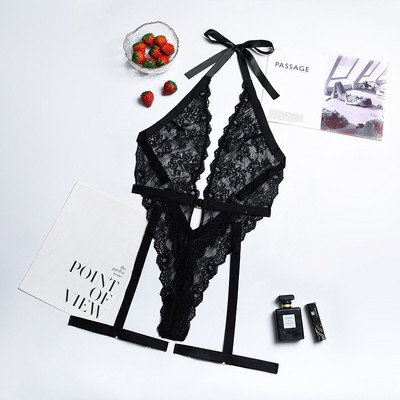 YiDuo 2022 New Women Deep V Neck Lace Up Μαύρα σέξι κορμάκια Halter Backless bodis sexis para mujer Club Γυναικεία γατούλα με δαντέλα