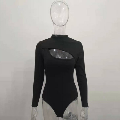 Body cu mânecă lungă pentru femei YiDuo Topuri elastice Bodycon, negru, subțire, haine de club, salopete sexy de iarnă, îmbrăcăminte de stradă scobită