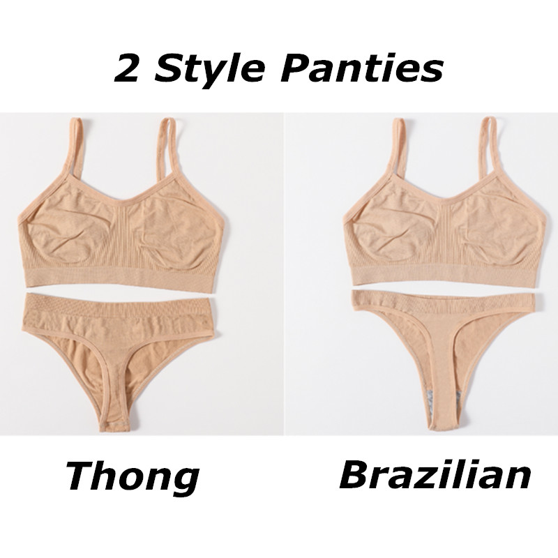 Γυναικείο Σετ σουτιέν χωρίς ραφές Γυναικείο Σετ εσώρουχα Χαμηλή στρινγκ εσώρουχα Comfort σουτιέν Bralette Σέξι εσώρουχα Σουτιέν με ραβδώσεις επάνω κοστούμι