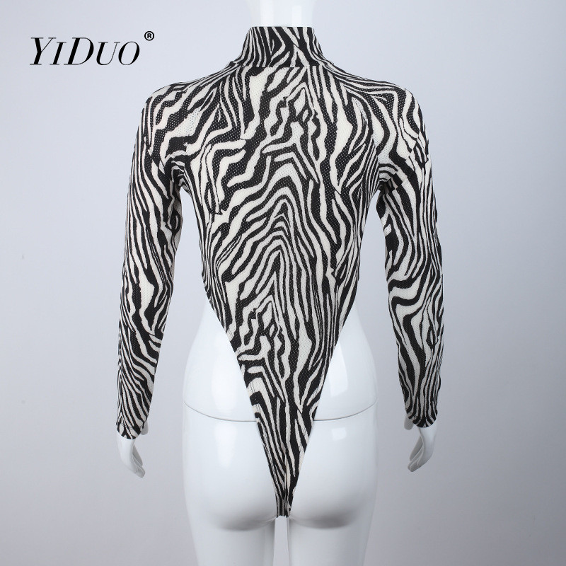 YiDuo 2022 Νέο μακρυμάνικο ζιβάγκο, ψηλόμεσο κορμάκι, σέξι γυναικείο εμπριμέ ζέβρα, δικτυωτό κορμάκι Streetwear One Piece Jumpsuit