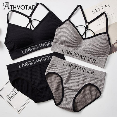 ATHVOTAR naiste rinnahoidja pesukomplekt Seksikas Letter Thread rinnahoidja ülikond ElasticPush Up Wireless Bralette Pehmed aluspüksid Aluspesukomplektid Uus