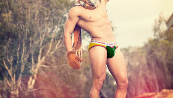 AUSSIEBUM мъжки бански костюми с каишки удобни кухи мъжки модни слипове с драпиране на едро