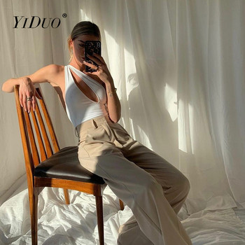 YiDuo Μαύρο Λευκό Φορμάκι με έναν ώμο Γυναικεία Κομμένα Κομψά Κομμένα Κομμένα Φορμάκια Καλοκαίρι 2022 Σέξι Γυναικείες Ολόσωμες φόρμες Μπλούζες παραλίας Femme